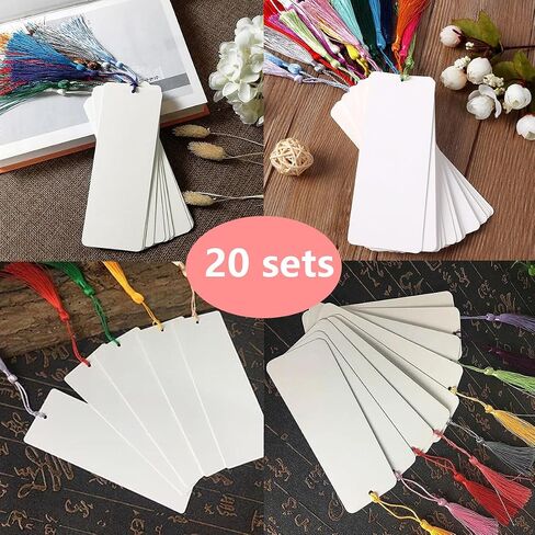 80 pcs Kraft Paper Blank Cardstock Bookmark Making Kit with Custom Bookmark, Dried Flowers for Crafts, and Bookmark Tassels, White, (40Pcs Bookmarks with 40 Tassels) (Rectangular) in Saudi Arabia