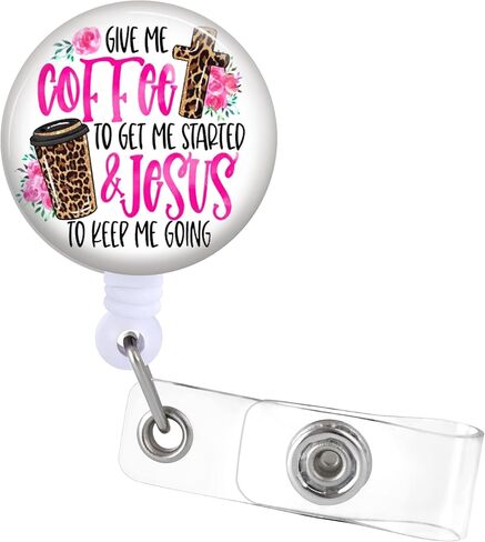 Badge Reels Holder Retractable with ID Clip for Nurse Name Tag Card Funny Coffee Gets Me Started Jesxx Keeps Me Going Quote Nursing Doctor Teacher Student Medical Work Office Alligator Clip ZJK329 in Saudi Arabia