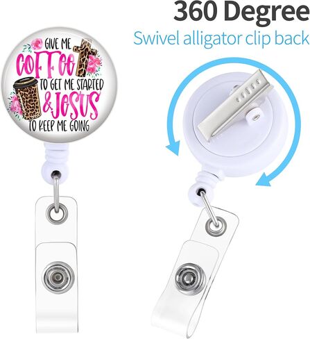 Badge Reels Holder Retractable with ID Clip for Nurse Name Tag Card Funny Coffee Gets Me Started Jesxx Keeps Me Going Quote Nursing Doctor Teacher Student Medical Work Office Alligator Clip ZJK329 in Saudi Arabia