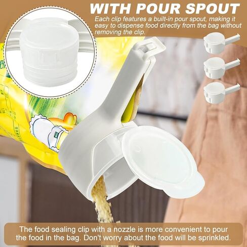 4Pcs Food Bag Sealing Clip with Pour Spout, Food Bag Clips with Pour Spout,Reusable Food Storage Sealing Clips with Pouring Spouts for All Food or Cat/Dog Food Storage(white) in Saudi Arabia