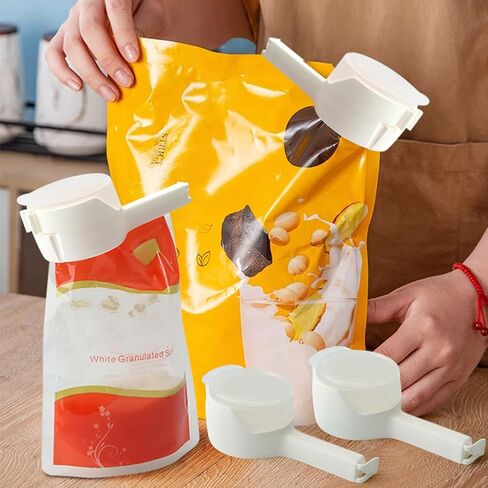 4Pcs Food Bag Sealing Clip with Pour Spout, Food Bag Clips with Pour Spout,Reusable Food Storage Sealing Clips with Pouring Spouts for All Food or Cat/Dog Food Storage(white) in Saudi Arabia