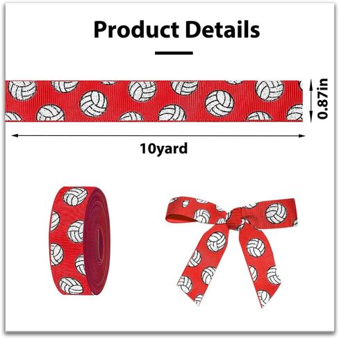 5 Yards Sports Volleyball Ribbon for Crafting Sewing, 7/8 Inch Red Grosgrain Ribbons for Gift Wrapping, Track Field Balls Ribbons for Hair Bow Cheerleader Accessories in Saudi Arabia