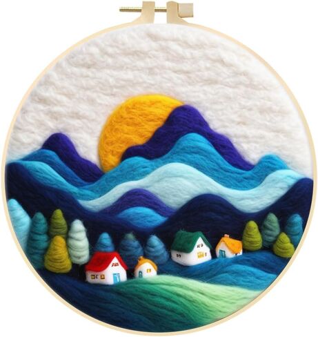 EUBUY Needle Felting Starter Kit, Felt Painting Kit for Beginners Wool Needle Felt Set with Felt Needle, Picture Frame, Foam Pad, Felt Cloth, Instructions in Kuwait