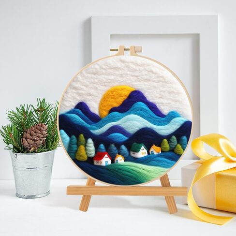 EUBUY Needle Felting Starter Kit, Felt Painting Kit for Beginners Wool Needle Felt Set with Felt Needle, Picture Frame, Foam Pad, Felt Cloth, Instructions in Kuwait