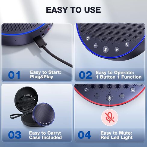 EMEET Bluetooth Speakerphone M3, Zoom Certified 4 AI Mics 360°Voice Pickup 18H Talk Time Conference Speaker and Microphone, USB/Bluetooth Conference Speaker w/Daisy Chain for 20 People for Zoom Teams in Saudi Arabia