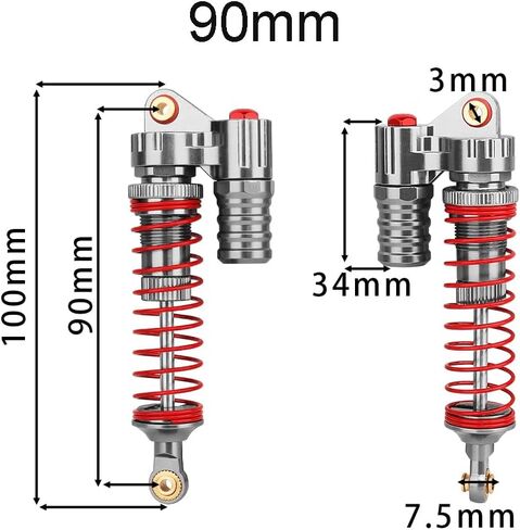 Aluminum Adjustable Piggyback Shock Absorber Oil Damper for Axial SCX10 Capra Wraith TRX4 TRX6 D90 1/10 RC Crawler Upgrade Parts (titanium, 120mm) in Kuwait