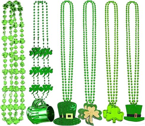 12 قطعة St Patricks Day Beads Netclace Green Shamrock Beads Green Hat Netlaces Wine Glass Bead Netlace for Irish Party Forms Assume ، 6 أنواع in Kuwait