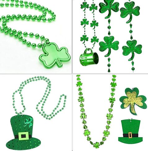 12 قطعة St Patricks Day Beads Netclace Green Shamrock Beads Green Hat Netlaces Wine Glass Bead Netlace for Irish Party Forms Assume ، 6 أنواع in Kuwait