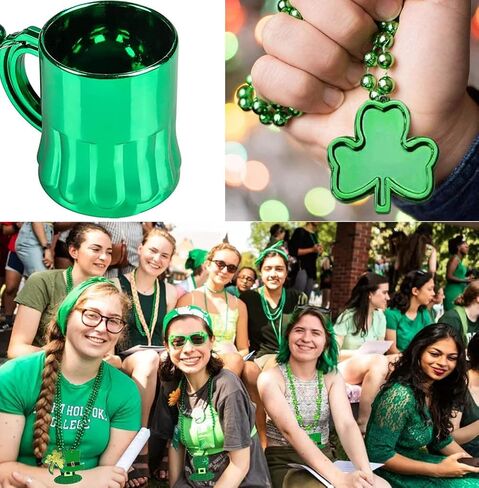 12 قطعة St Patricks Day Beads Netclace Green Shamrock Beads Green Hat Netlaces Wine Glass Bead Netlace for Irish Party Forms Assume ، 6 أنواع in Kuwait