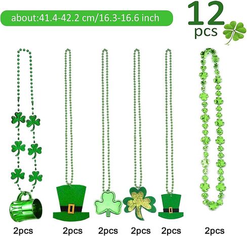 12 قطعة St Patricks Day Beads Netclace Green Shamrock Beads Green Hat Netlaces Wine Glass Bead Netlace for Irish Party Forms Assume ، 6 أنواع in Kuwait