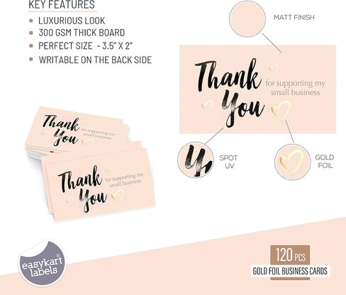 easykart labels 120 Thank You For Supporting My Small Business Cards, Gold Foil Business Card Size 3.5" x2", Thank You Cards for Online Retail Shop, Small Business, Customer Package Inserts in Saudi Arabia