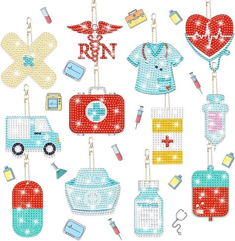 clothmile 12pcs Nurse Diamond Art Keychain Nurse Week Presents for Women 5d DIY Craft Nurses Day Diamond Key Chain for Nursing Student Practitioner Medical Presents in Saudi Arabia