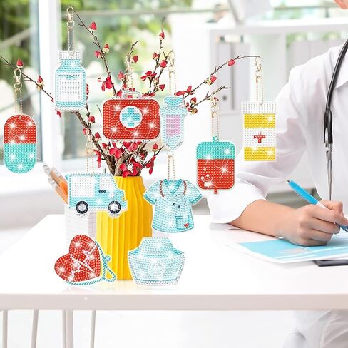 clothmile 12pcs Nurse Diamond Art Keychain Nurse Week Presents for Women 5d DIY Craft Nurses Day Diamond Key Chain for Nursing Student Practitioner Medical Presents in Saudi Arabia