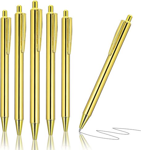 cobee Ultra Slim Gold Ballpoint Pens, 6 Pcs Click Retractable Ballpoint Pens 1.0mm Black Ink Medium Point Smooth Writing Pens Metallic Metal Pens for Wedding Business Office Supplies(Gold) in Saudi Arabia