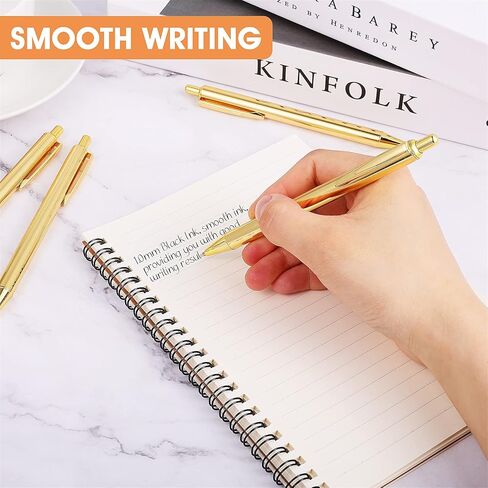 cobee Ultra Slim Gold Ballpoint Pens, 6 Pcs Click Retractable Ballpoint Pens 1.0mm Black Ink Medium Point Smooth Writing Pens Metallic Metal Pens for Wedding Business Office Supplies(Gold) in Saudi Arabia