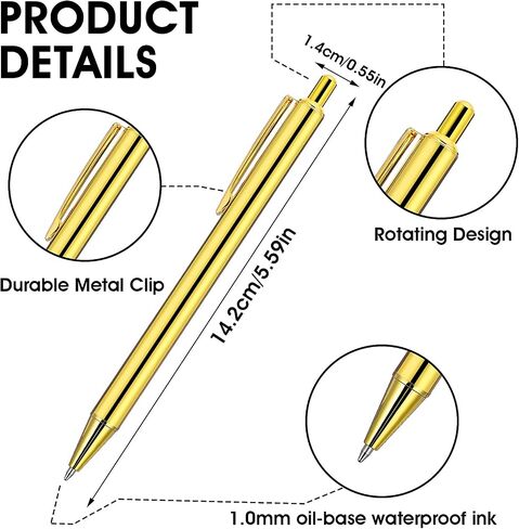 cobee Ultra Slim Gold Ballpoint Pens, 6 Pcs Click Retractable Ballpoint Pens 1.0mm Black Ink Medium Point Smooth Writing Pens Metallic Metal Pens for Wedding Business Office Supplies(Gold) in Saudi Arabia