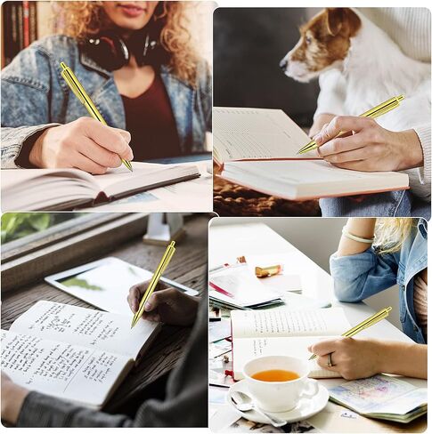 cobee Ultra Slim Gold Ballpoint Pens, 6 Pcs Click Retractable Ballpoint Pens 1.0mm Black Ink Medium Point Smooth Writing Pens Metallic Metal Pens for Wedding Business Office Supplies(Gold) in Saudi Arabia