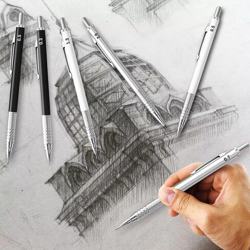 MROOFUL 0.3 0.5 0.7 0.9 1.3 2.0 pen set mechanical pencils with erasers on the end rechargeable 3 Tube Lead, Eraser Students Artist Writing, Sketch, Drawing (0.9 1.3 2.0, Silver) in Saudi Arabia