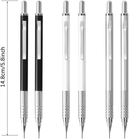 MROOFUL 0.3 0.5 0.7 0.9 1.3 2.0 pen set mechanical pencils with erasers on the end rechargeable 3 Tube Lead, Eraser Students Artist Writing, Sketch, Drawing (0.9 1.3 2.0, Silver) in Saudi Arabia