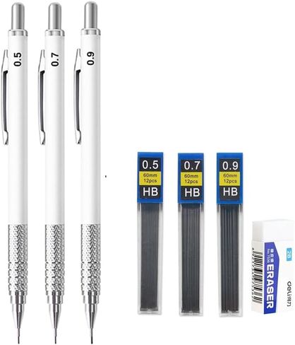 MROOFUL 0.3 0.5 0.7 0.9 1.3 2.0 pen set mechanical pencils with erasers on the end rechargeable 3 Tube Lead, Eraser Students Artist Writing, Sketch, Drawing (0.9 1.3 2.0, Silver) in Saudi Arabia