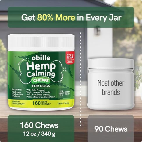 Hemp Calming for Dogs 160 Chews 12oz – Calming Chews for Dogs Anxiety Relief, Everyday Stress Relaxation – with Hemp Oil, Flax Seed Meal, Melatonin, Valerian and Chamomile Extract in Saudi Arabia