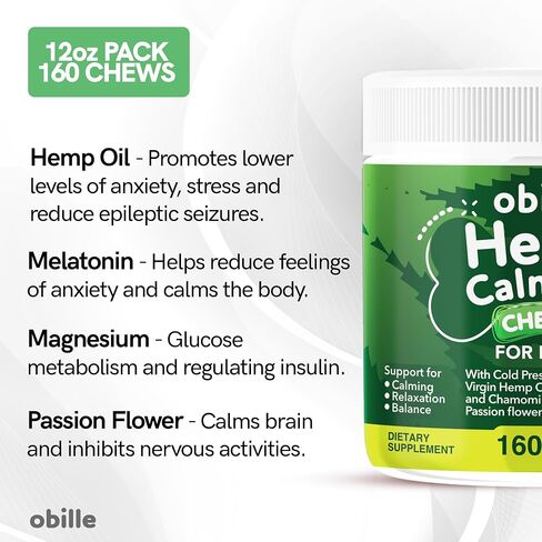 Hemp Calming for Dogs 160 Chews 12oz – Calming Chews for Dogs Anxiety Relief, Everyday Stress Relaxation – with Hemp Oil, Flax Seed Meal, Melatonin, Valerian and Chamomile Extract in Saudi Arabia