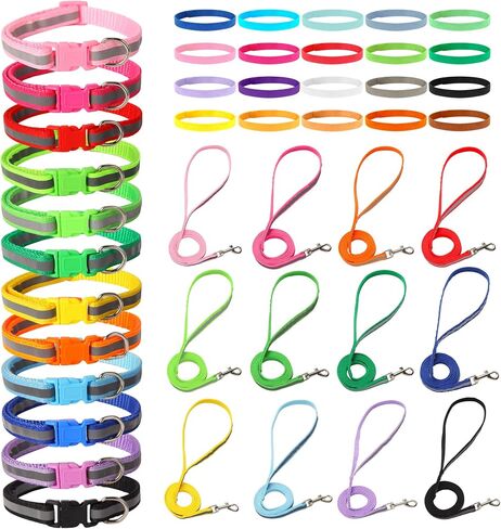 44Pcs Striped Dog Collar and Leash Set with Puppy ID Whelping Collars Quick Release Adjustable Dog Collar Hook and Buckle Colored Soft Nylon Puppy Collars Leashes for Litter Small Medium Dog in Saudi Arabia