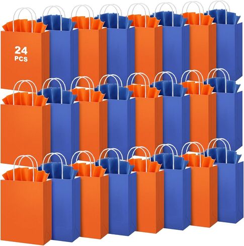 Fumete 24 Pack Kraft Paper Gift Bags with Tissues Papers Colorful Party Favor Bags with Handles for War Party Target Sign Birthday Wedding Baby Shower Supplies(Light Blue, Orange) in Saudi Arabia