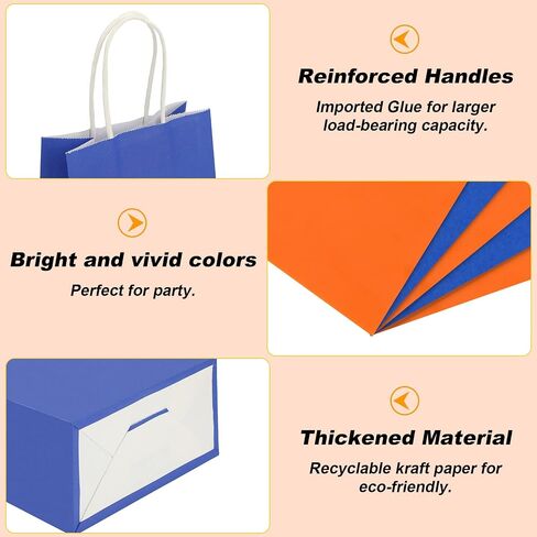 Fumete 24 Pack Kraft Paper Gift Bags with Tissues Papers Colorful Party Favor Bags with Handles for War Party Target Sign Birthday Wedding Baby Shower Supplies(Light Blue, Orange) in Saudi Arabia