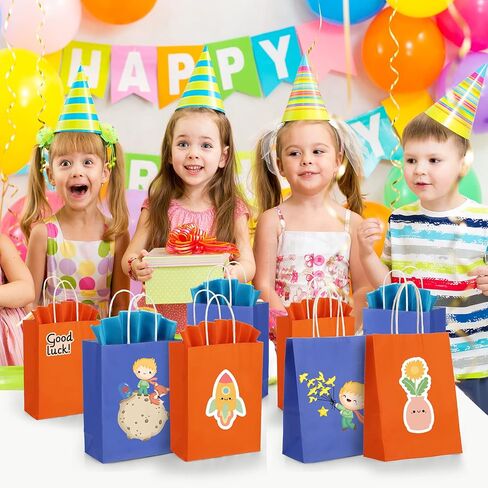 Fumete 24 Pack Kraft Paper Gift Bags with Tissues Papers Colorful Party Favor Bags with Handles for War Party Target Sign Birthday Wedding Baby Shower Supplies(Light Blue, Orange) in Saudi Arabia