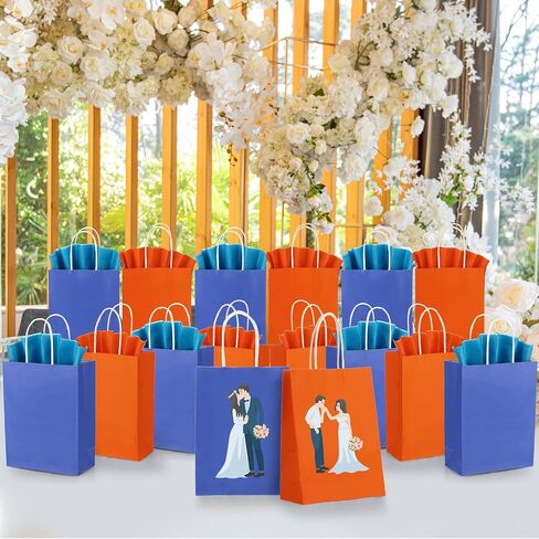 Fumete 24 Pack Kraft Paper Gift Bags with Tissues Papers Colorful Party Favor Bags with Handles for War Party Target Sign Birthday Wedding Baby Shower Supplies(Light Blue, Orange) in Saudi Arabia
