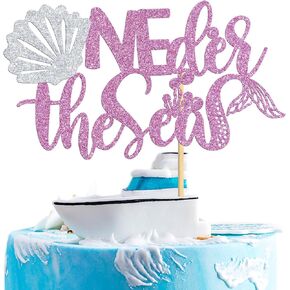 Mermaid Oneder the Sea Cake Topper ، زخارف كعكة عيد ميلاد سعيدة للبنات ، عيد ميلاد الطفل الأول/استحمام الطفل/لوازم حورية المحيطات ، اللوازم الوردية اللامعة