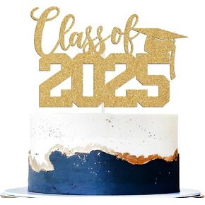 فئة 2025 كعكة توبر - تهانينا خريج/فخور جدًا بك - 2025 مستلزمات زخرفة التخرج من المدارس الثانوية/الكلية/الجامعة ، الأزرق اللمعان