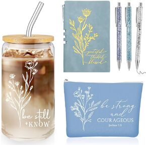 6 Pcs Pastor's Wife Appreciation Gift 16 oz Aesthetic Butterfly Tumbler A6 Leather Journal Notebook Ballpoint Pen Makeup Bag Thank You Christian Religious Gifts for Easter Holy Week