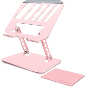 Pink Adjustable Laptop Stand for Desk,Portable Laptop Stand No Need Install,Metal Foldable Laptop Riser,Ventilated Cooling Design,Compatible with 9-15"Laptops&Get a Mouse pad for Free.
