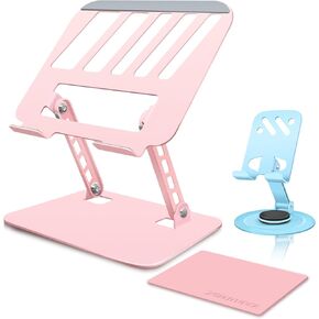 Pink Adjustable Laptop Stand for Desk,Portable Laptop Stand No Need Install,Metal Foldable Laptop Riser,Ventilated Cooling Design,Compatible with 9-15"Laptops&Get a Mouse pad for Free.