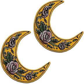 2 Pcs Moon Flower Patches, Embroidered Patches, Sew on or Iron on Patches Applique for Clothes, Jackets, T-Shirt, Backpacks…