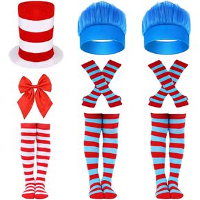 World Book Costume Set Include Striped Hat Headband Furry Headband Striped High Knee Socks Arm Warmer Gloves Cute Outfits