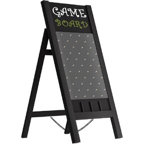 INNOVART A-Frame Chalkboard Sign, Sidewalk Sign 40" x 19" w/Chalk and Eraser, Prize Drop Plinko Board Foldable Stand Disk Drop Board Game with 5 Playing Pucks for Restaurant, Business or Events…