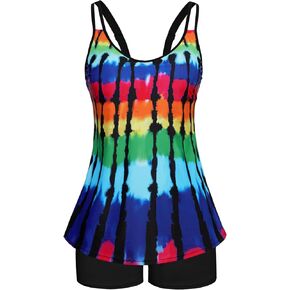 Arolina Womens Tankini Bathing Suits Two Pieces Scoop Neck Swimsuit Full Coverage Flowy Black Bathing Suit with Shorts Small