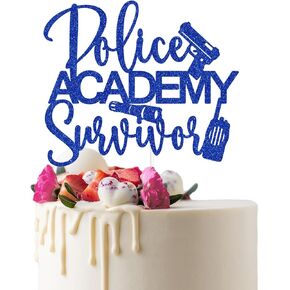 Police Academy Survivor Cake Topper, Congrats Police Officer, You Did It, Police Academy Graduation Party Decorations Blue Glitter