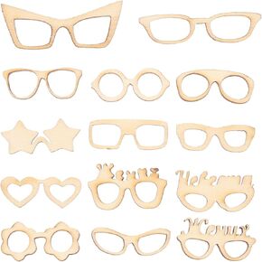 EXCEART 17pcs Glasses Wood Chips Wooden Craft Slices Wooden Slices Embellishments Mini Wooden Ornaments Wood Glasses Blanks Mini Doll Glasses Mini Eysglasses Child Accessories Hollow Out