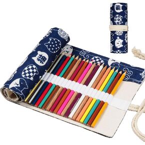 Enyuwlcm Canvas قرطاسية مصنوعة يدويًا قلم رصاص للقلم الرصاص لفنان تلوين حامل قلم رصاص 24/36/48/72 Slots Cat Pattern Blue (72slots)