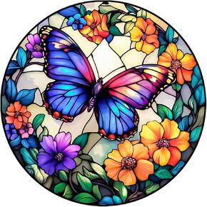 Lxmsja Butterfly Stained Glass Diamond Art Kits for Adults, Landscape DIY Partial Drill Diamond Painting Kits for Beginners, 5D Gem Art Crafts for Adults, Home Wall Decor 12x12 inch