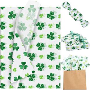 100 Sheets St. Patrick's Day Tissue Paper, Irish Green Shamrock Clover Gift Wrapping Paper, Green Tissue Paper for Gift Bags Crafts Spring Holiday Decoration Gift Packing, 20 ×14 Inch