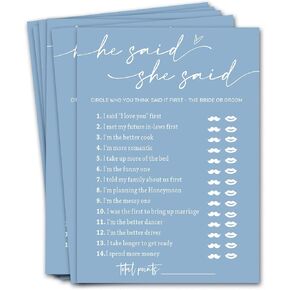Bridal Shower Games Cards, Would She Rather Bridal Shower Game for 25 Guests, Engagement Party Wedding Games for Guests, Minimalist Blue Wedding Party Supplies - B11