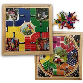 PARQUES MAGNETICO Colombiano - Doble Cara - de 4 a 6 jugadores - Parcheesi Board Game 4 and 6 Players - Juego de Mesa - Parchis - Ludo - Tema con ilustraciones Colombianas., Large, Wood