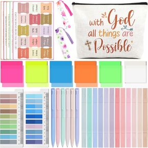 Bible Journaling Kit with Case - 104 Pcs Bible Study Supplies Book Annotation Kit with God All Things are Possible Bible Bag Gel Pens Highlighter No Bleed Stick Notes Index Tabs Bookmarks Bible Tabs