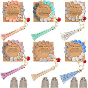 4 Sets Teacher Gifts for Christmas Teacher Appreciation Bracelets Keychain Wristlet Teacher Bracelets for Women
