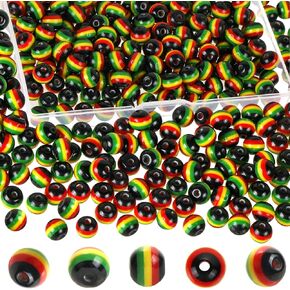 100 Pcs Rasta Jamaica Beads,BENOSPACE 8mm Black Red Green Yellow Striped Round Beads Black History Month Juneteenth Craft Acrylic Loose Spacer Beads Ornaments for DIY Bracelet Necklace Jewelry Making